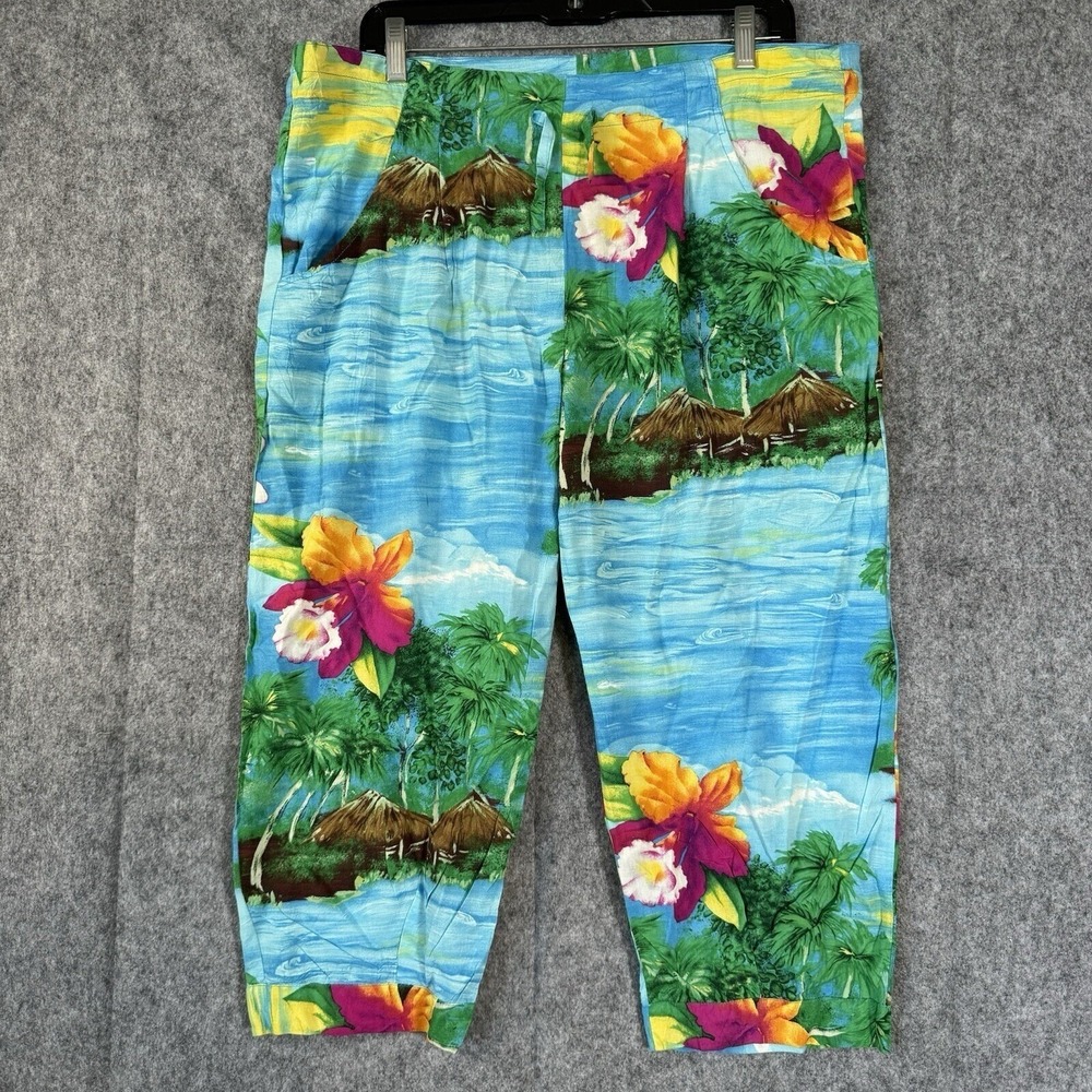 Vtg JAMS WORLD Pants Size XS Crop Floral Tropical Resortwear Hawaiian Art Island